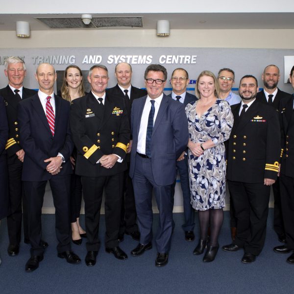 Commodore Training, Commodore Justin Jones, CSC, RAN, along with Chief Executive Officer and Managing Director of ASC, with their teams after the new Collins Class Training Services contract signing in the foyer of the Submarine Training and Systems Centre, HMAS Stirling.  *** Local Caption *** Commodore Training, Commodore Justin Jones, CSC, RAN, Chief Executive Officer and Managing Director of ASC and Director Training Authority - Submarines, Commander Dylan Findlater, RAN, sign the new Collins Class Training Services contract in the foyer of the Submarine Training and Systems Centre, HMAS Stirling.